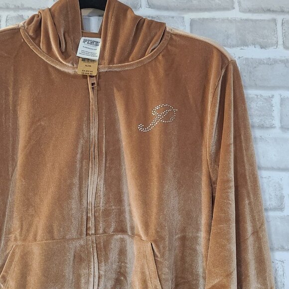 PINK Victorias Secret Velour Track Suit Jacket NEW Size XL Y2K Style Taupe - Picture 3 of 7